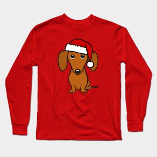 Dachshund Wearing A Santa Hat Cute Wiener Dog Christmas Long Sleeve T-Shirt